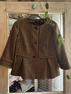 Talbots | Wool Brown Plaid Peplum Blazer